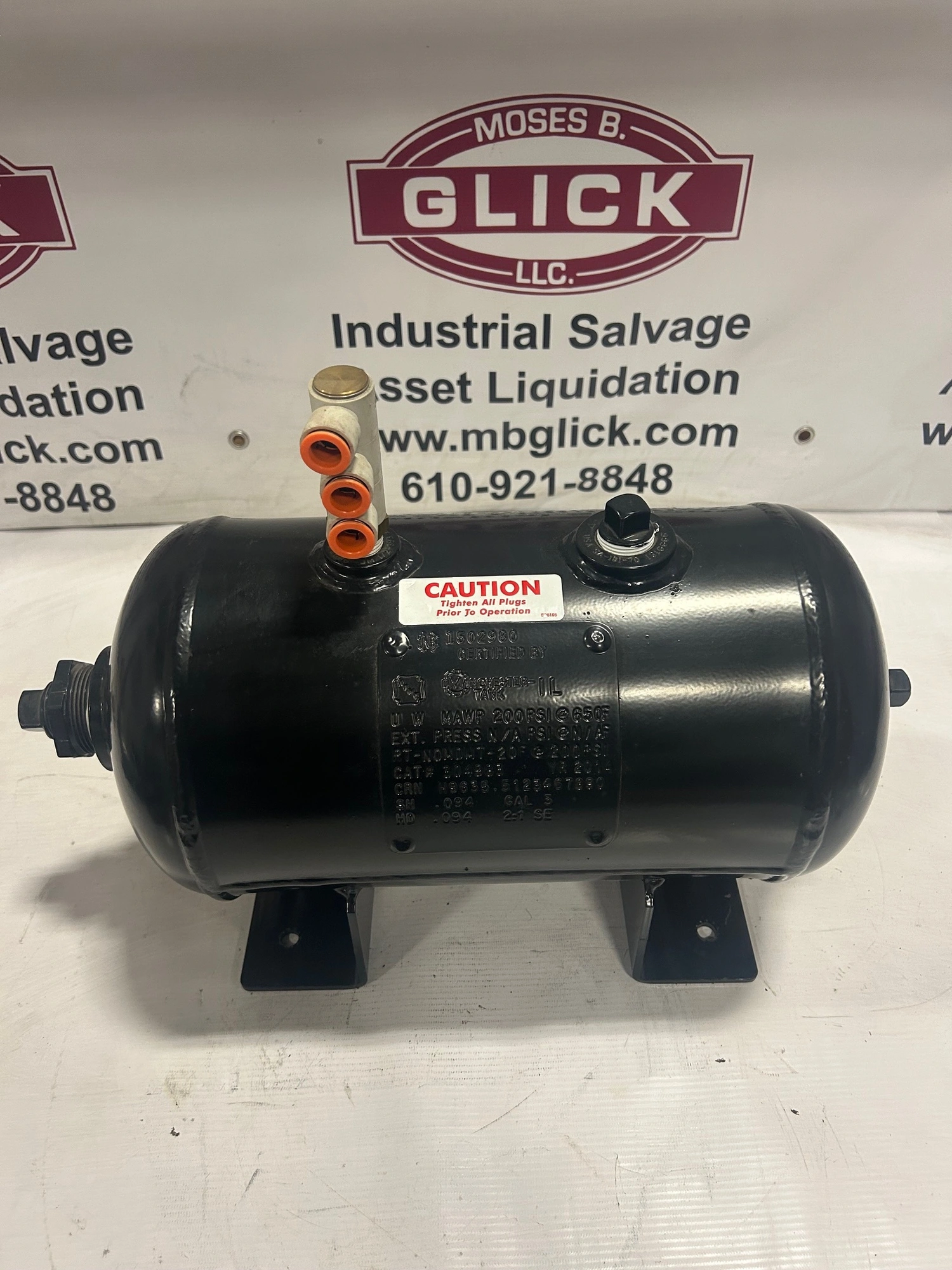 Manchester 304983 Steel Horizontal 3 Gallon Air Compressor Receiver Tank 200 PSI