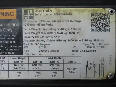 Parker ACP04AD008R57H Forklift Hydraulic Accumulator 900 PSI Off Hyster E80XN