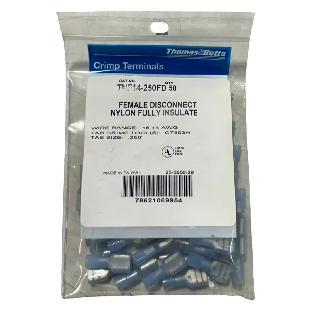 Thomas & Betts Female Disconnect Nylon Fully Insulated Crimp Terminals 16-14 AWG 50pk