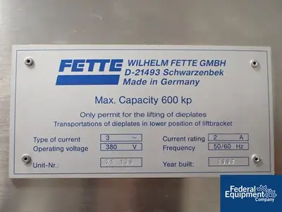 USED Fette Fette Turret Lift, 600KG
