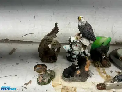 Box of Native and Wildlife Figurines and Decorations