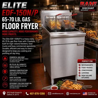 ELITE EDF-150N/P 65-70 Lb. Floor Fryer , 2 Baskets
