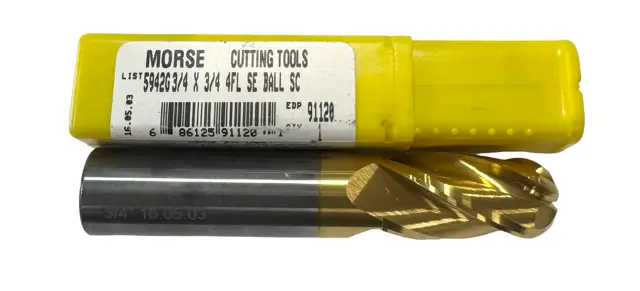 Morse 3/4" Carbide Ball End Mill 4 Flute Tin Coated USA Made
