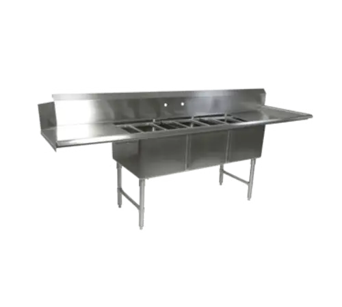 John Boos DT3B18244-2D18R 91 1/2" Straight Dishtable w/ (3) Pot Sinks & (2) Drainboards, R L