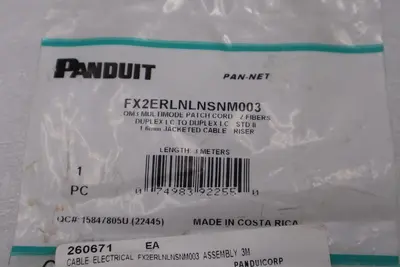 Panduit Corp FX2ERLNLNSNM003 3M OM3 2 Fiber Duplex PC STOCK H1647A