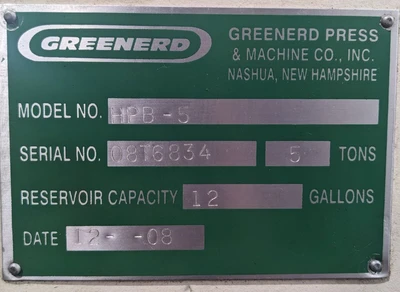 USED 2008 GREENERD PRESSES GREENERD HPB-5 PRESS