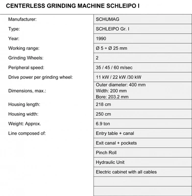 SCHUMAG Centreless Grinder, in very good working condition, visible under power, video, POA