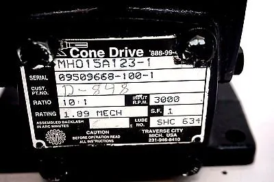 NEW CONE DRIVE MH015A123-1 GEAR REDUCER 10:1 RATIO 3000 R.P.M. MH015A1231