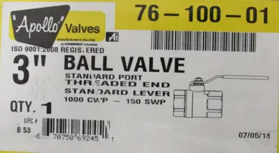 NEW APOLLO 76-100-01 BALL VALVE 3" 7610001