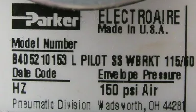 NEW PARKER B405210153L PILOT VALVE SS WBRKT 115/60 K065103553
