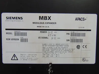 Siemens APACS+ MBX Modulbus Expander Module 39MBXNAN 16180-1/17 Used