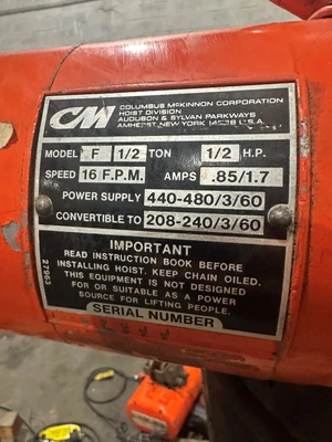 CM F 1/2 TON ELECTRIC CHAIN HOIST