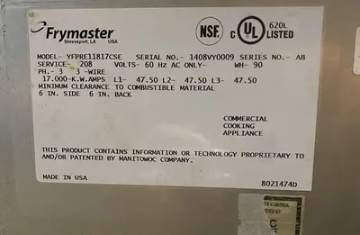 USED Frymaster YFPRE11817CSE