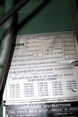 USED 1989 MINSTER 400 TON SSDC PRESS