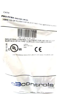 NEW C3 CONTROLS PBO-FCBK-NO/NC-IP20 PUSHBUTTON PBOFCBKNONCIP20