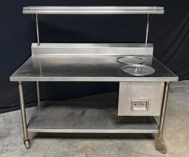 USED Mobile Stainless Steel Warming Table with Riser and Lower Shelf