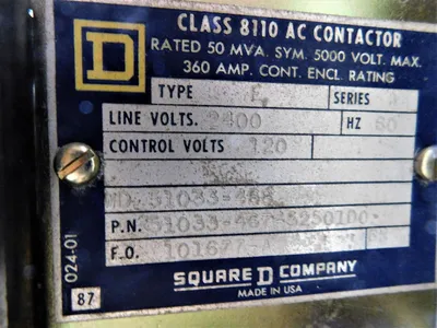 Square D 51033-467-52501D0 AC Contactor Class 8110 Type E  Line 2400V Ser.A Used