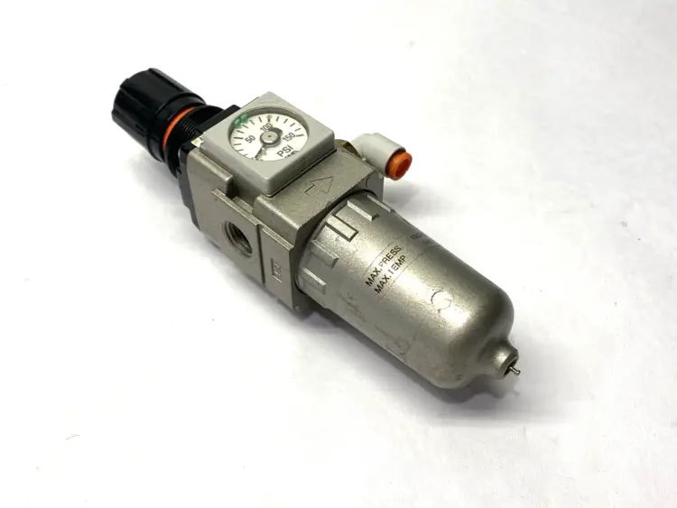 Used SMC PNEUMATIC FILTER REGULATOR 1/4" PORTS Air Pressure Regulators | Maverick Industrial Sales #1101669