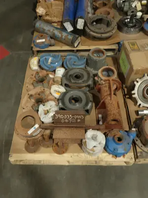 4 PALLETS OF ASSORTED PUMP REPLACEMENT PARTS, CASTINGS, RINGS, PEPELLERS