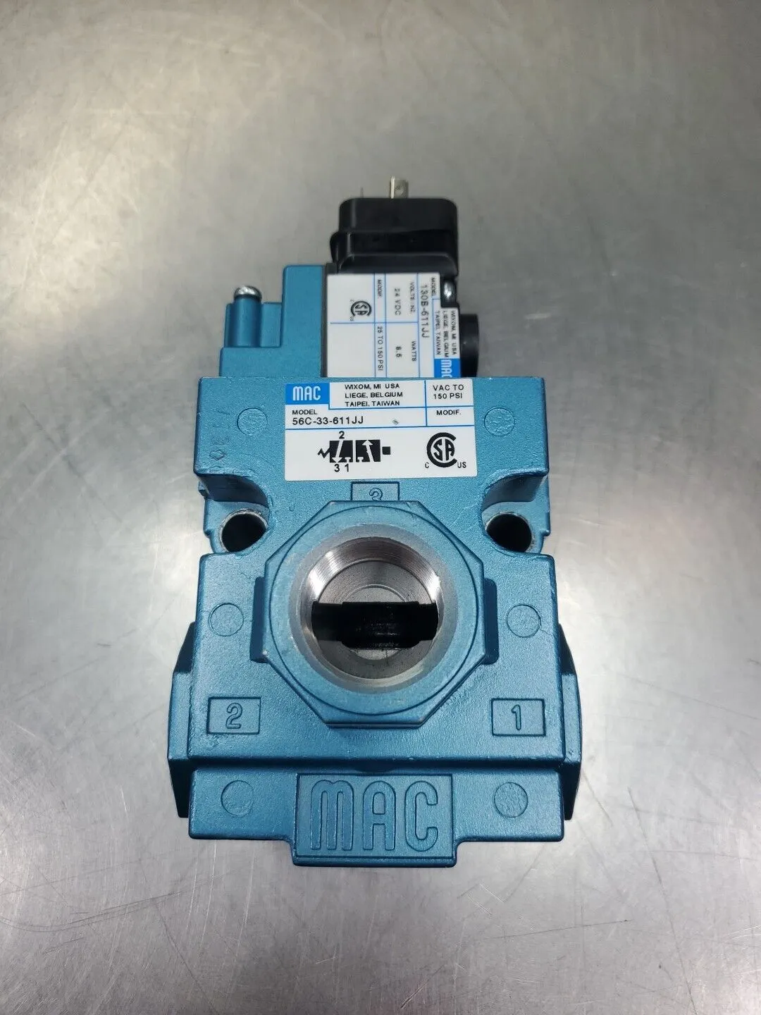 MAC 56C-33-611JJ Solenoid Valve w/130B-611JJ Module, 24VDC 150PSI. 6A-11