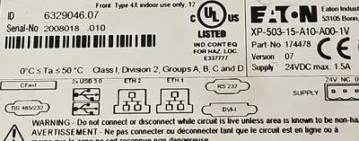 Eaton XP-503-15-A10-A00-1V Interface Panel (BIN433)