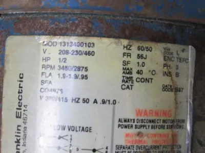 Franklin 1313490103 1/2Hp 3450/2875RPM 3Ph 50/60Hz 3" Centrifugal Pedestal Pump