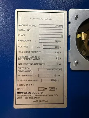 Used 2004 MORI SEIKI NV4000 DCG Vertical Machining Centers California US | MachineStation #1360779