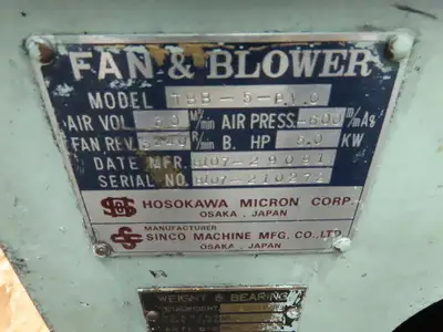 Hosokawa Micron Corp. TBB-5-P.W.O. Pressure Blower 15 hp 208/460 Volt 3ph