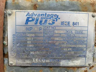 250 hp, 4000 volts, 1180 rpm, 5009C Electric Motor