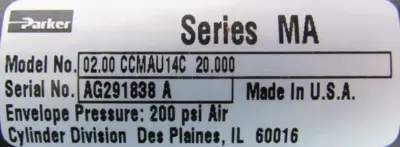 NEW PARKER 02.00 CCMAU14C 20.000 CYLINDER 0200CCMAU14C20000