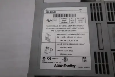 ALLEN BRADLEY 193-EELG OVERLOAD RELAY - STOCK 3730CC
