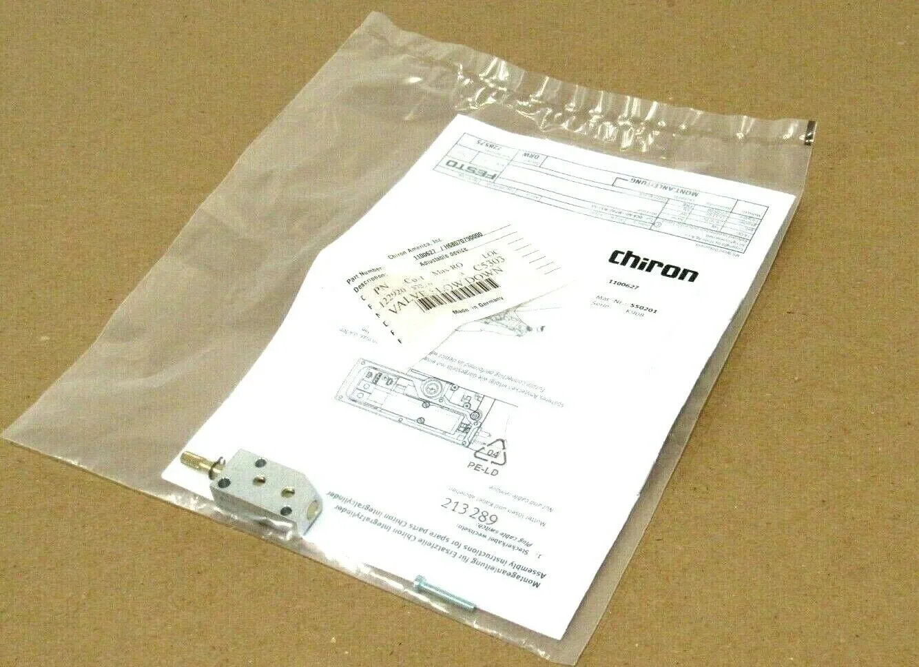 NEW FESTO /CHIRON 1100627 THROTTLE VALVE 550201