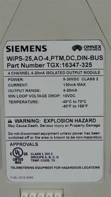 Siemens TGX:16347-325 WiPS-25 Isolated Output Module Used