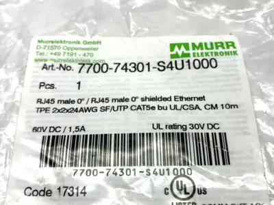 New | in-Stock Murrelektronik Ethernet Cordset CAT5 RJ45 Male 10m Cable & Wire Michigan US | Maverick Industrial Sales #1391712
