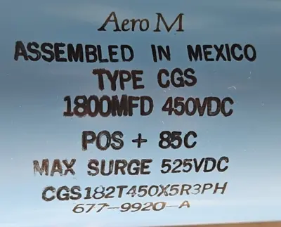 Aero M CGS182T450X5R3PH Capacitor 1800MFD 450VDC loc1B39