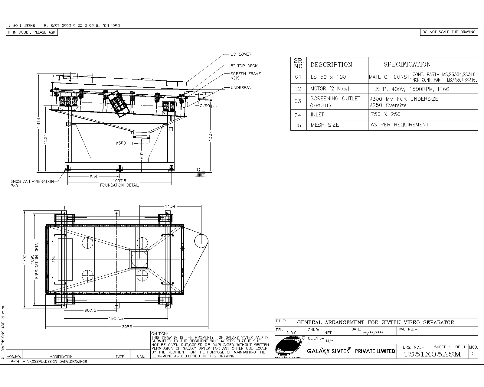 1,270mm X 2,540mm S/S New Single Deck Rectangular Sieve RBLS 50 100