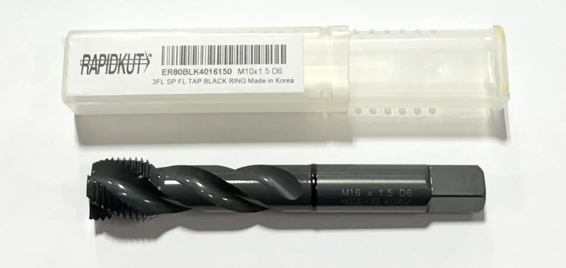 RapidKut High Performance M16 x 1.5mm Spiral Flute Tap Black Ring 3FL Steam Oxide