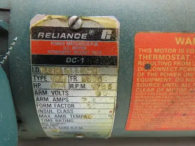 Reliance T56H1055M-YL DC Motor 3/4HP 1725RPM 90V 56C 7.8A TEFC