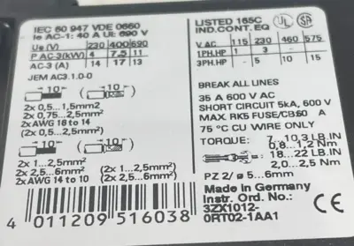 NEW SIEMENS 3RT1025-1BB44-3MA0 CONTACTOR 3RT10251BB443MA0