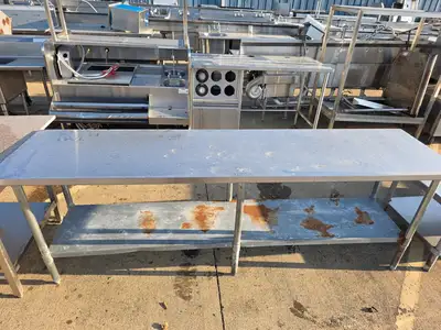 Used Falcon Restaurant Supply Used 97" Stainless Steel Table with shelf - SS334 Food Prep Tables Illinois US | Falcon Restaurant Supply #1375155