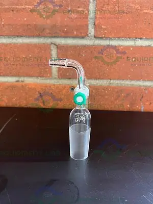 USED CHEMGLASS FLOW CONTROL ADAPTER, 90°, 2MM 29/42 INNER JOINT, W/ PTFE STOPCOCK