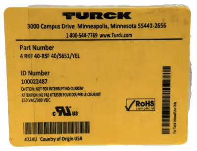 NEW TURCK 4 RKF 40-RSF 40/S651/YEL