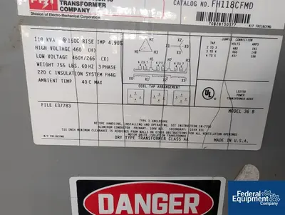 USED federal pacific 118 KVA Federal Pacific Transformer, Cat# FH118CFMD