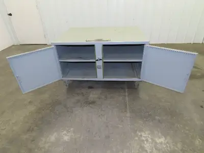 Metal Cabinet Workbench Storage 2 Door Heavy Duty 48x36" Stands 29" Tall Vintage