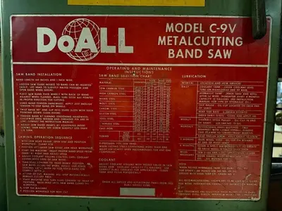 DOALL MODEL C-9V METALCUTTING BAND SAW