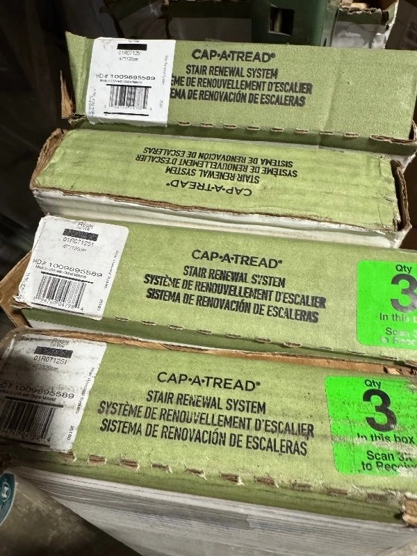 Lot of 4 cases Cap A Tread Useppa Island Oak/Firview Lookout/Grovetown 47 in. L x 7.37 in. W x 12.7 mm T Vinyl Overlay Stair Reversible Riser customer return see pictures