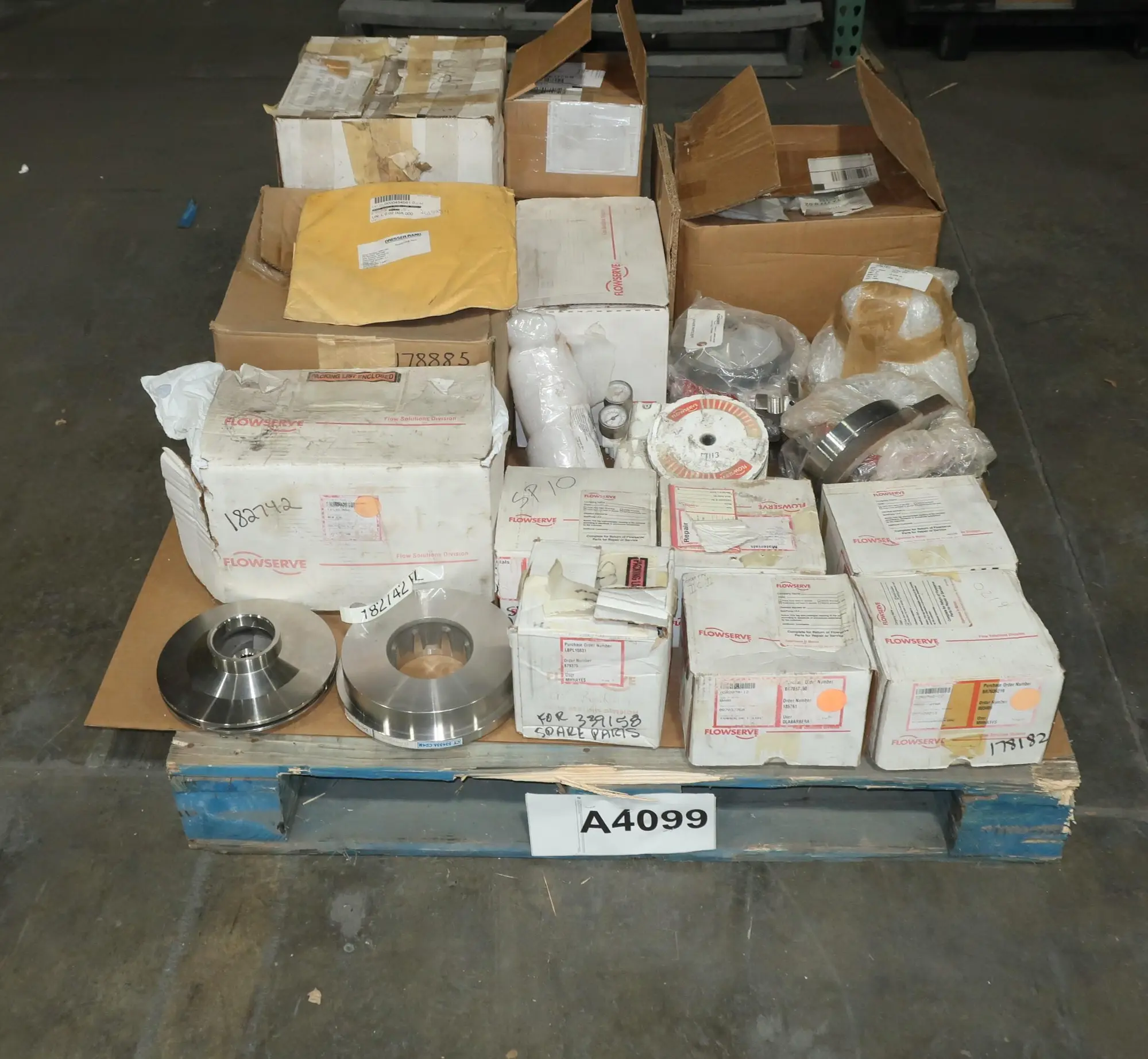 PALLET OF ASSORTED FLOWSERVE REPLACEMENT PARTS
