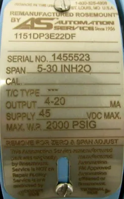 REFURBISHED ROSEMOUNT 1151DP3E22DF PRESSURE TRANSMITTER
