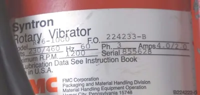 NEW SYNTRON RV6-1000 ROTARY VIBRATOR 230/460V, RV61000