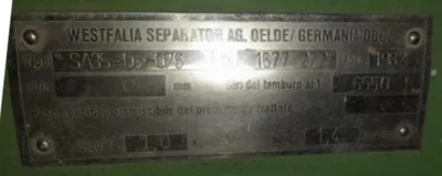 Westfalia SA 35-06-076 clarifier centrifuge, 316SS.